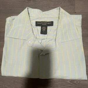 Banana Republic Men's Light Green and Yellow Striped Shirt